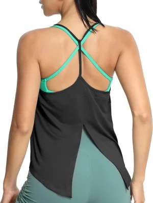 icyzone Racerback Workout Tank Tops for Women, V Neck Strappy Gym Yoga Running Shirts Loose Fit Quick Dry