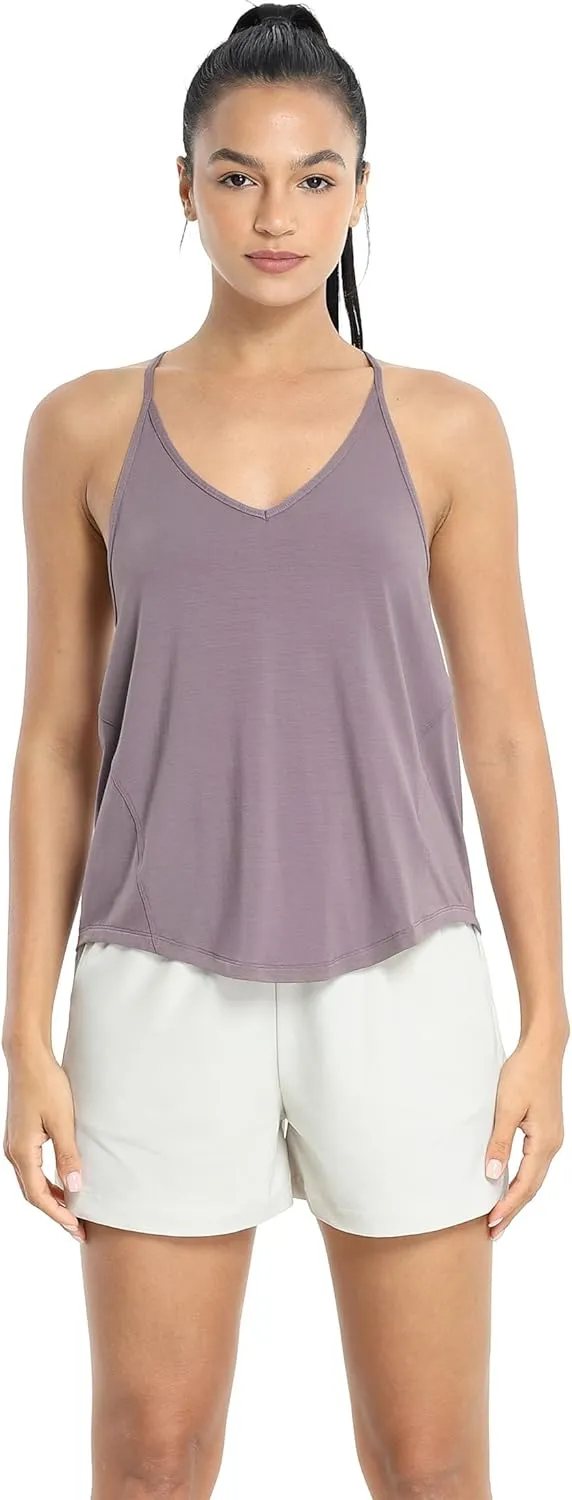 icyzone Racerback Workout Tank Tops for Women, V Neck Strappy Gym Yoga Running Shirts Loose Fit Quick Dry