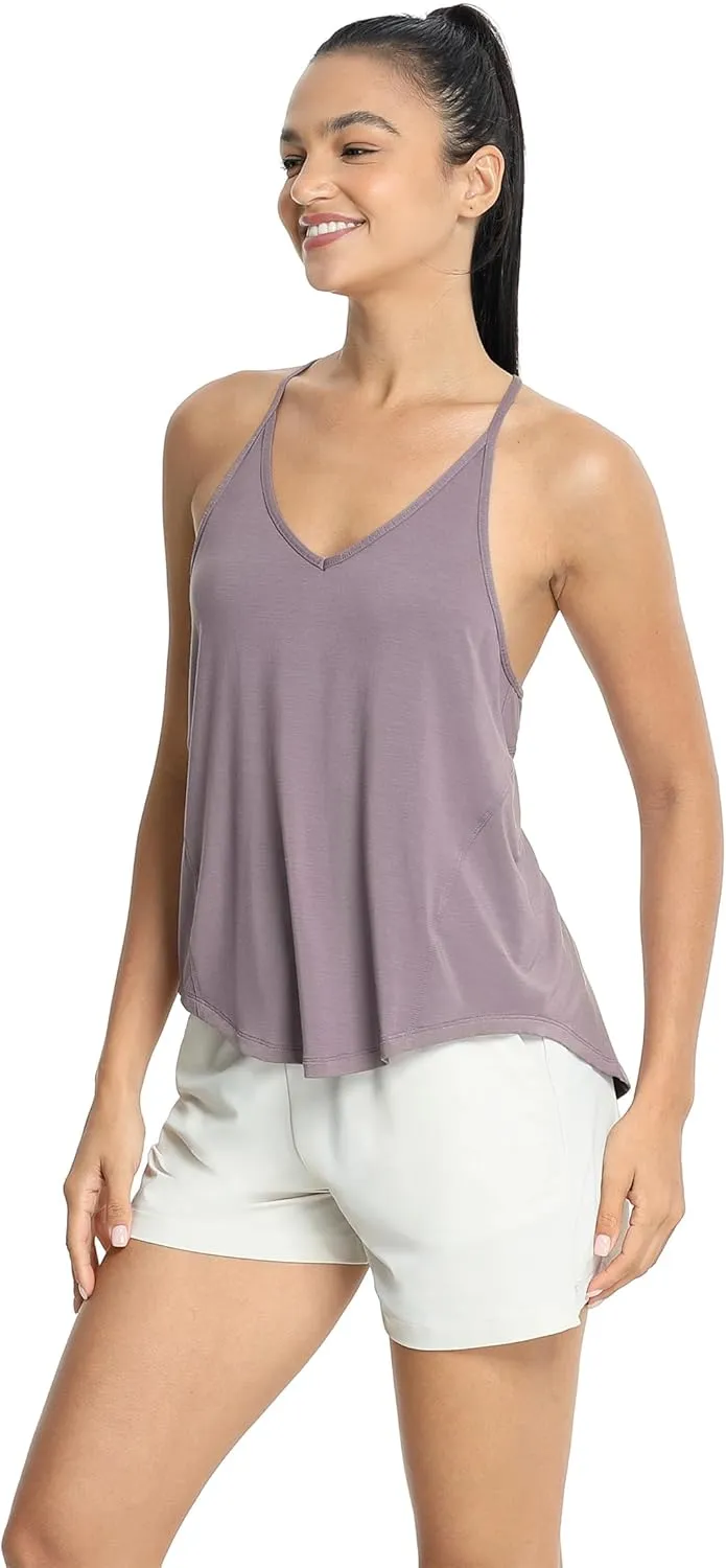 icyzone Racerback Workout Tank Tops for Women, V Neck Strappy Gym Yoga Running Shirts Loose Fit Quick Dry