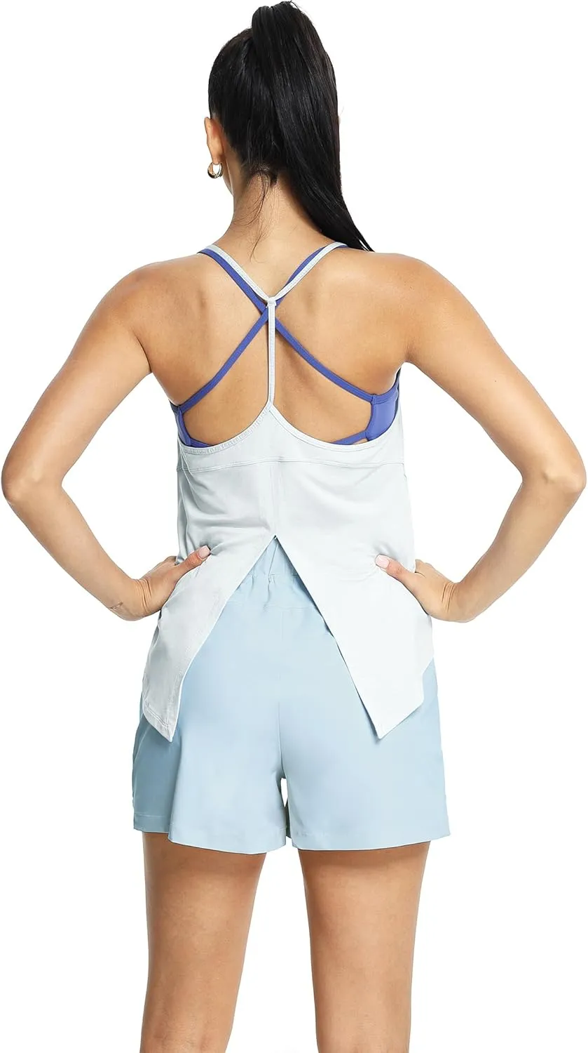 icyzone Racerback Workout Tank Tops for Women, V Neck Strappy Gym Yoga Running Shirts Loose Fit Quick Dry