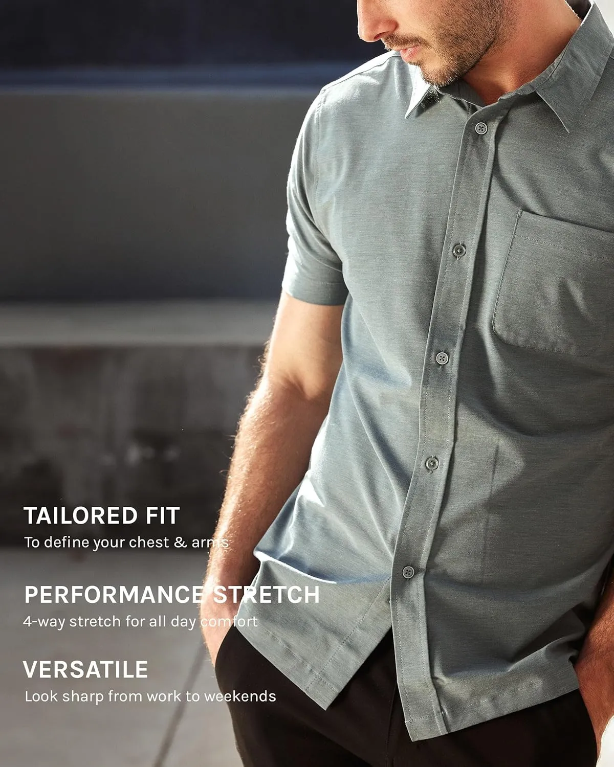 INTO THE AM Men's Casual Button Up Shirt Essential Short Sleeve Button Down Shirts - Stylish Business Casual Dress Shirt