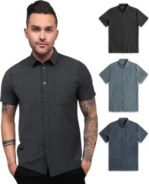 INTO THE AM Men's Casual Button Up Shirt Essential Short Sleeve Button Down Shirts - Stylish Business Casual Dress Shirt