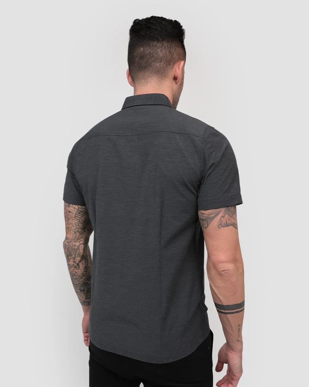 INTO THE AM Men's Casual Button Up Shirt Essential Short Sleeve Button Down Shirts - Stylish Business Casual Dress Shirt