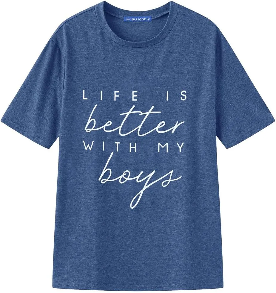 IRISGOD Womens Mom Shirt Summer Funny Short Sleeve Mommy Graphic Tees T-Shirts