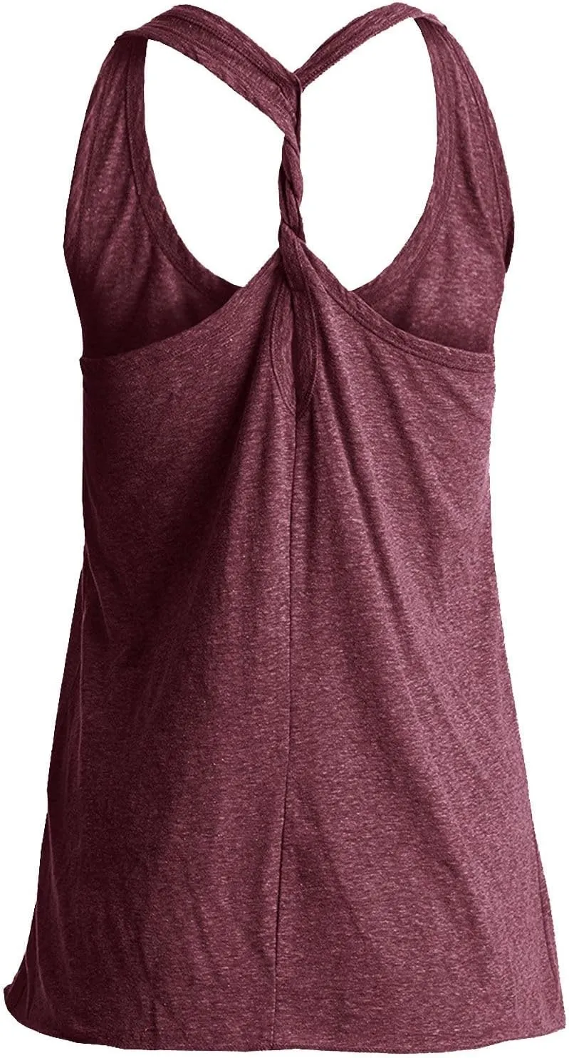 IRISGOD Womens Workout Tank Tops Summer Graphic Twisted Back Sleeveless Tops Athletic Gym Shirts