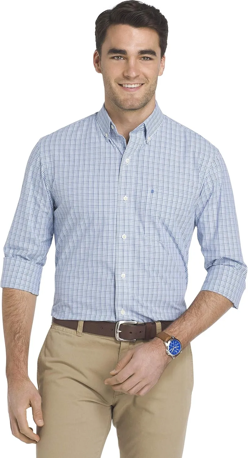 IZOD Men's Button Down Long Sleeve Stretch Performance Plaid Shirts