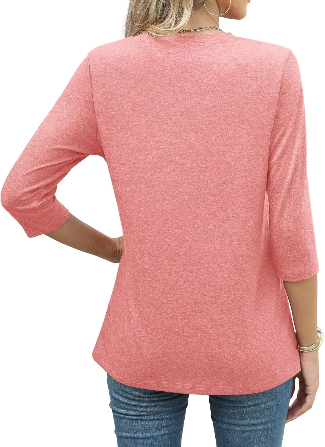 JomeDesign 3/4 Length Sleeve Womens Tops Round Neck Casual Tunic Tops Pleated Shirts Dressy