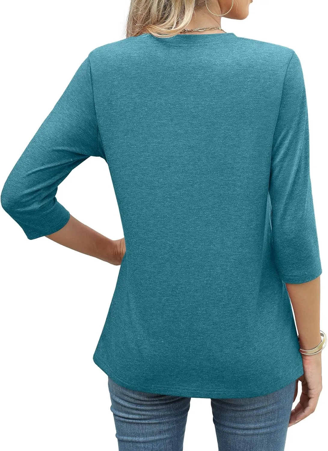 JomeDesign 3/4 Length Sleeve Womens Tops Round Neck Casual Tunic Tops Pleated Shirts Dressy