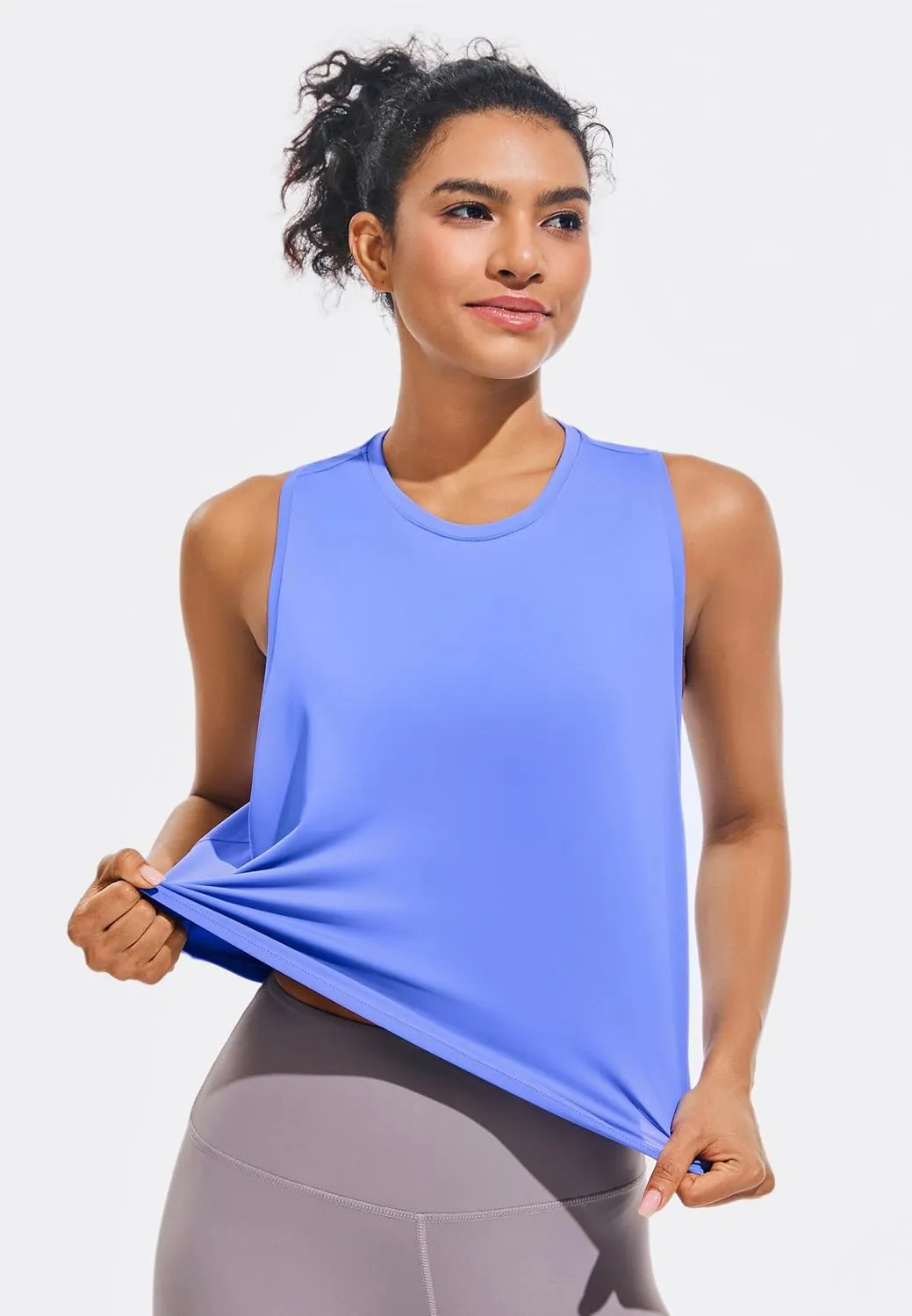 JOYSPELS Ice Silk Crop Workout Tank Tops for Women Quick Dry Sleeveless Loose Fit Athletic Running Shirts
