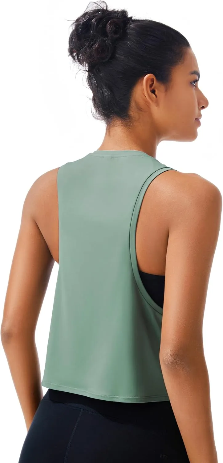 JOYSPELS Ice Silk Crop Workout Tank Tops for Women Quick Dry Sleeveless Loose Fit Athletic Running Shirts