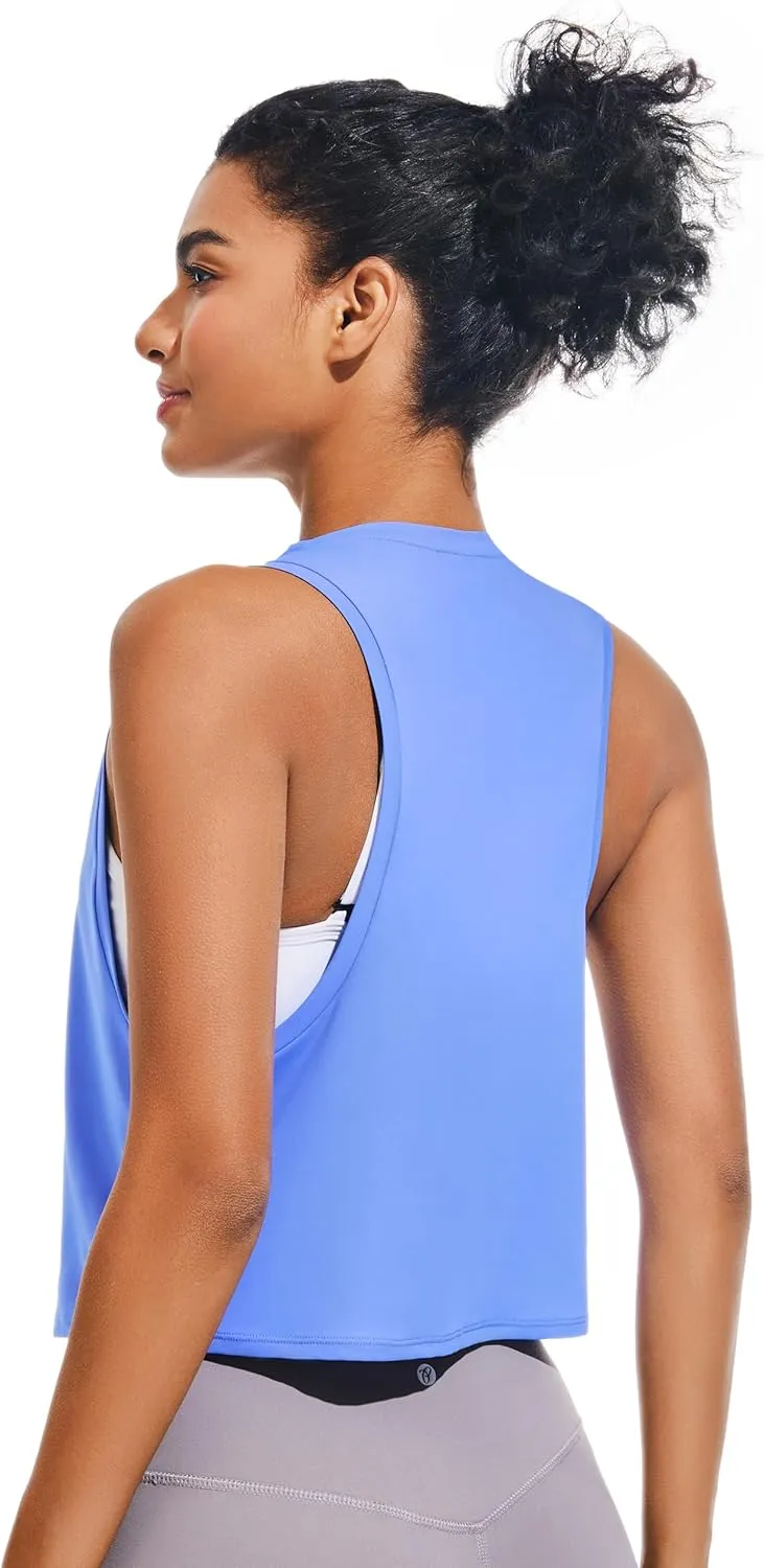 JOYSPELS Ice Silk Crop Workout Tank Tops for Women Quick Dry Sleeveless Loose Fit Athletic Running Shirts