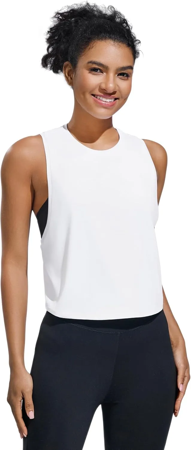 JOYSPELS Ice Silk Crop Workout Tank Tops for Women Quick Dry Sleeveless Loose Fit Athletic Running Shirts