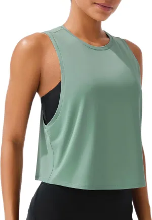 JOYSPELS Ice Silk Crop Workout Tank Tops for Women Quick Dry Sleeveless Loose Fit Athletic Running Shirts