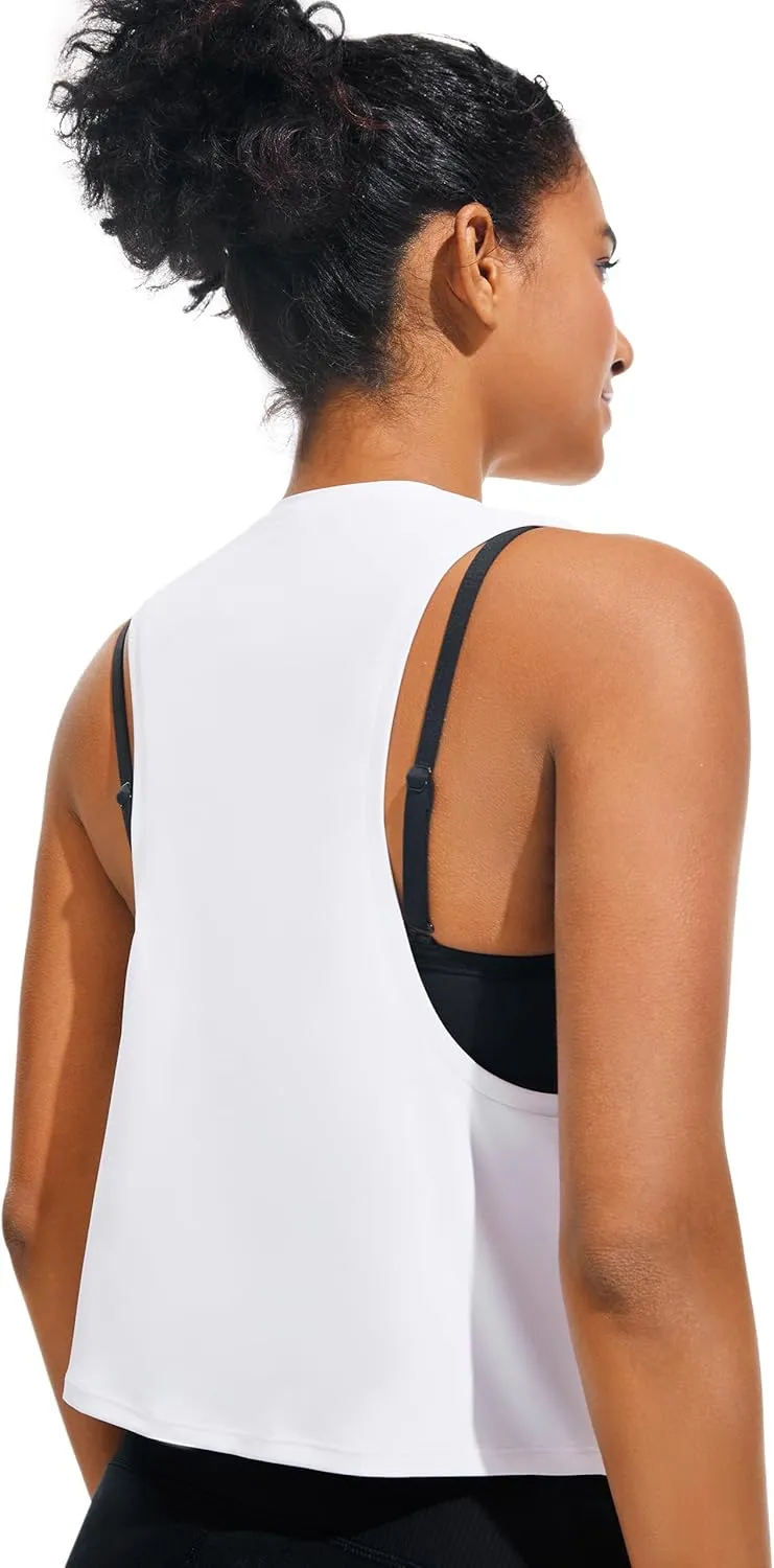 JOYSPELS Ice Silk Crop Workout Tank Tops for Women Quick Dry Sleeveless Loose Fit Athletic Running Shirts