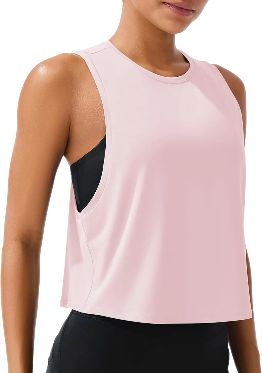 JOYSPELS Ice Silk Crop Workout Tank Tops for Women Quick Dry Sleeveless Loose Fit Athletic Running Shirts