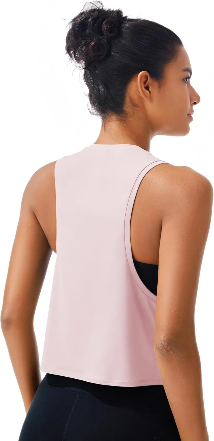 JOYSPELS Ice Silk Crop Workout Tank Tops for Women Quick Dry Sleeveless Loose Fit Athletic Running Shirts