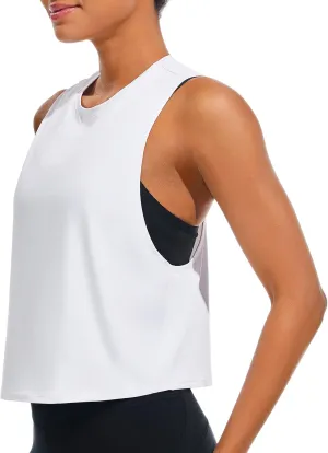 JOYSPELS Ice Silk Crop Workout Tank Tops for Women Quick Dry Sleeveless Loose Fit Athletic Running Shirts
