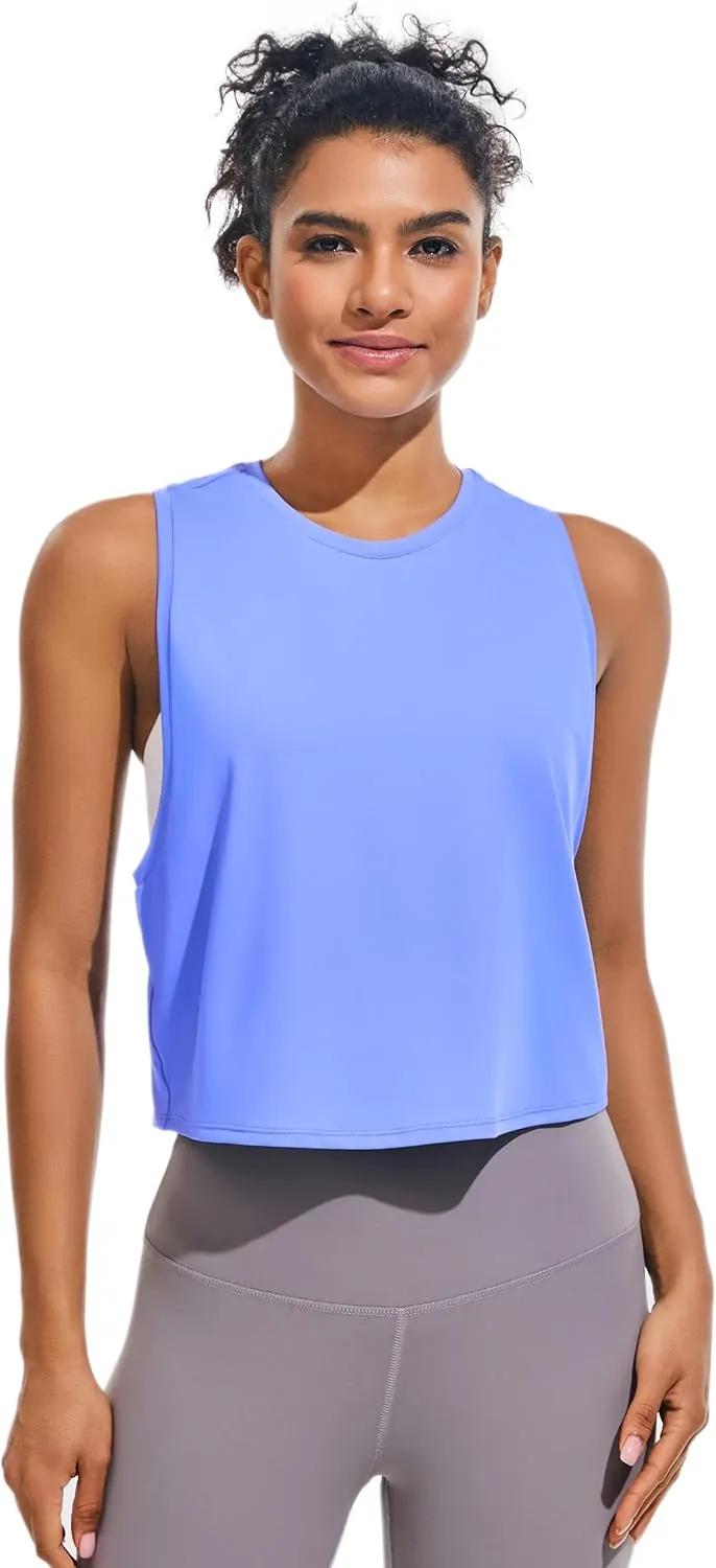 JOYSPELS Ice Silk Crop Workout Tank Tops for Women Quick Dry Sleeveless Loose Fit Athletic Running Shirts