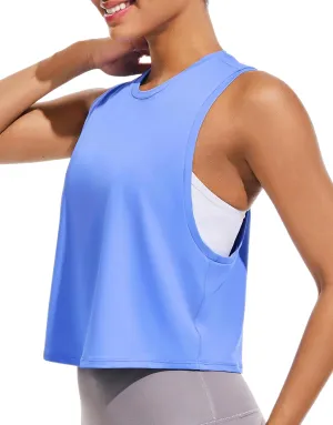 JOYSPELS Ice Silk Crop Workout Tank Tops for Women Quick Dry Sleeveless Loose Fit Athletic Running Shirts