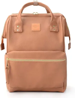 Kah&Kee Leather Backpack for Women and Men 15-inch Laptop Bag | Teacher Professional, Diaper Bag Backpack, Ideal for Work, School, Nurse, College & Travel (Tan Pink, Medium)