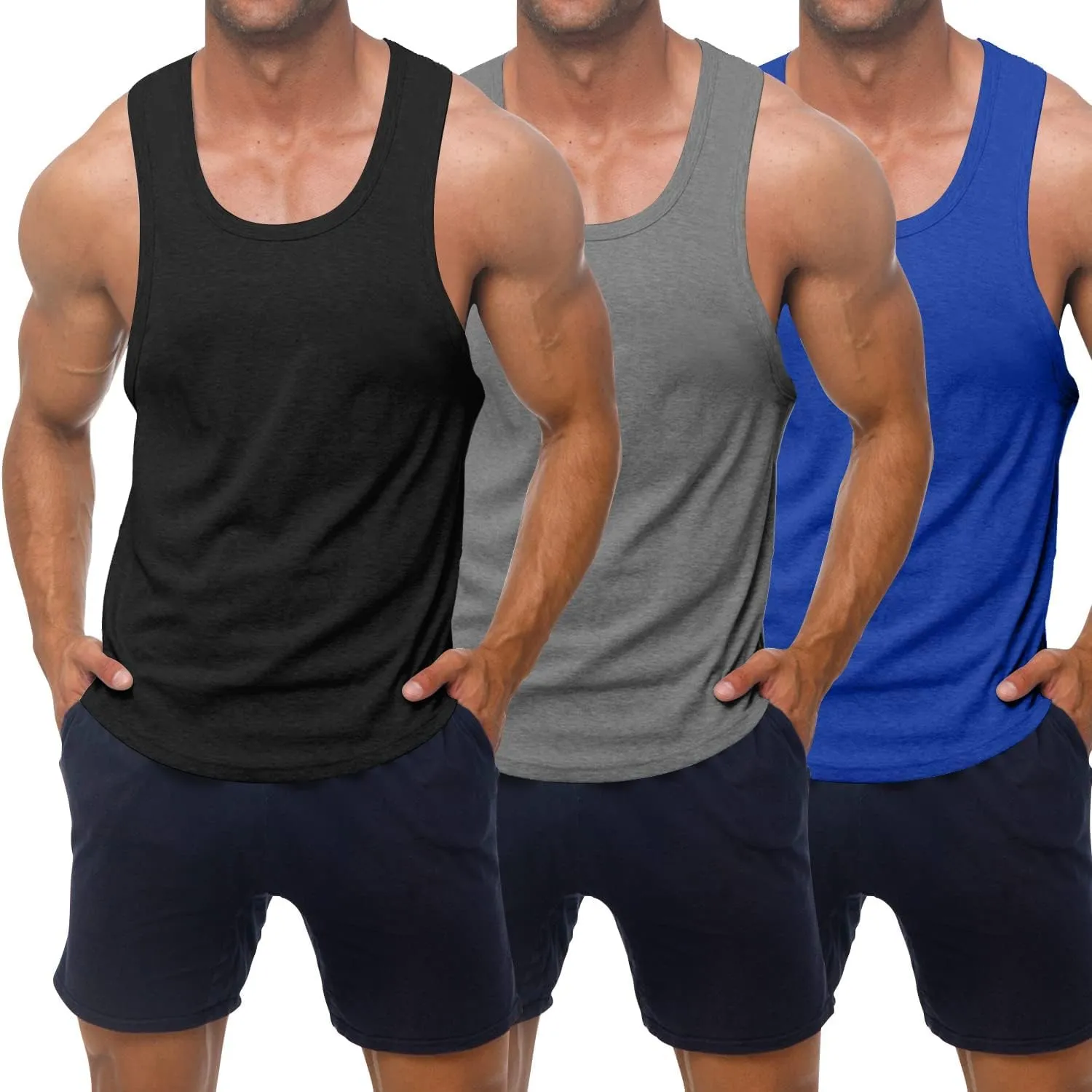 KAWATA Men's Workout Tank Tops Quick Dry Gym Muscle Tees Fitness Bodybuilding Sleeveless T Shirts