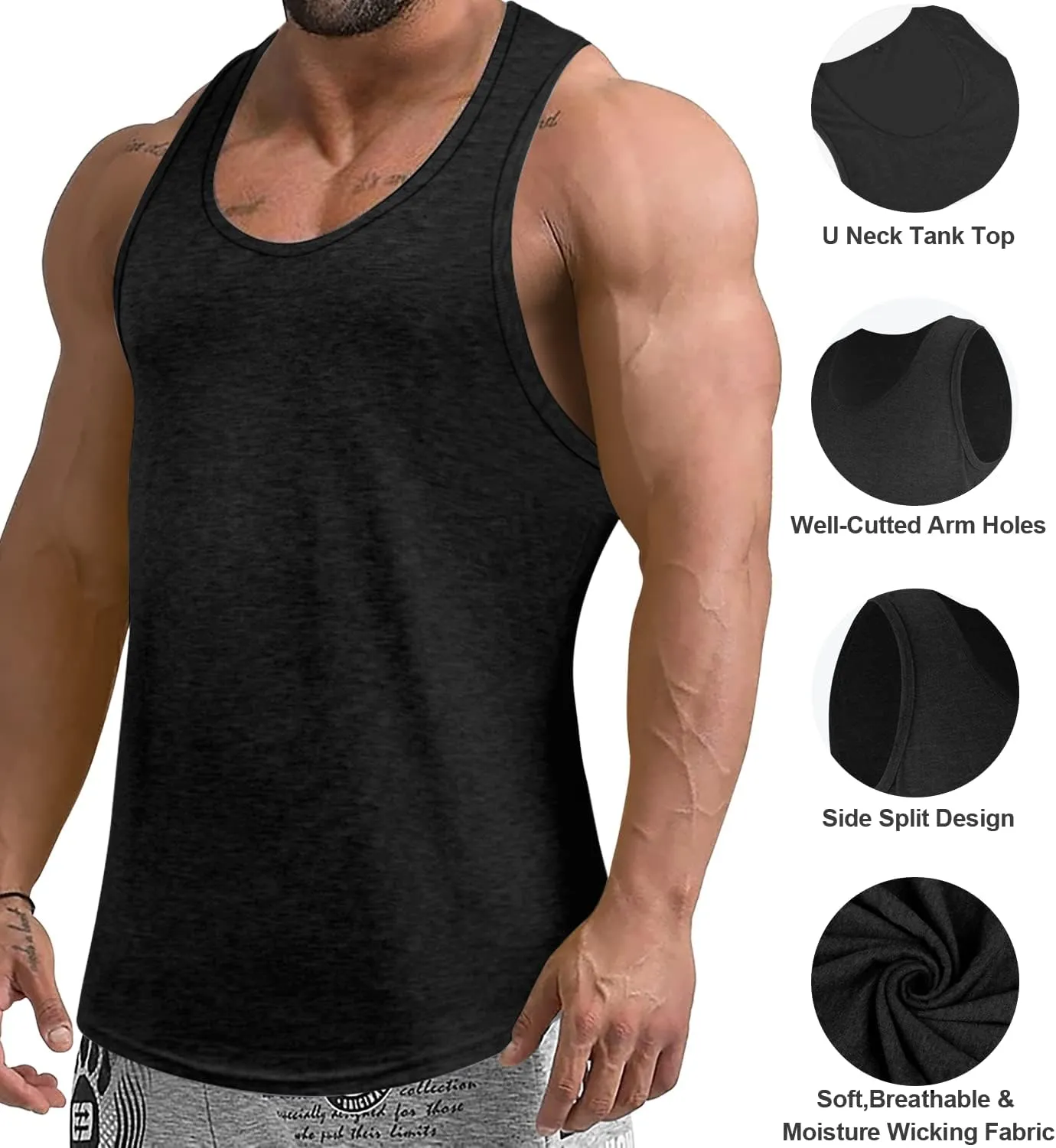 KAWATA Men's Workout Tank Tops Quick Dry Gym Muscle Tees Fitness Bodybuilding Sleeveless T Shirts