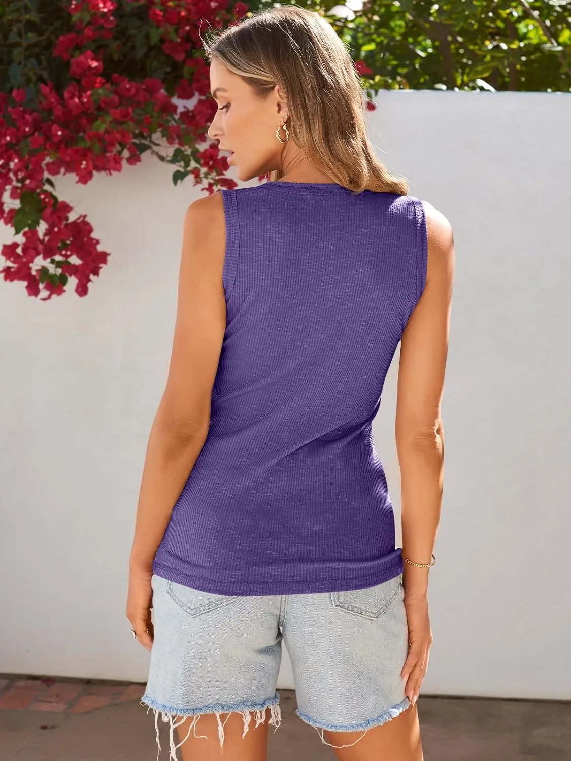Kissfix Tank Tops for Women Summer Casual Cute Sleeveless Henley Shirts Beach Vacation Clothes Basic Tees