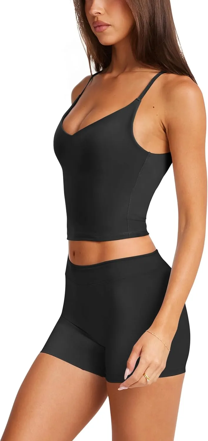 LASLULU Womens Adjustable Spaghetti Strap Sports Bra V Neck Wireless Padded Yoga Bra Camisole Workout Crop Tops