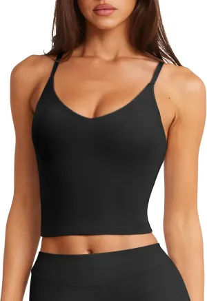 LASLULU Womens Adjustable Spaghetti Strap Sports Bra V Neck Wireless Padded Yoga Bra Camisole Workout Crop Tops