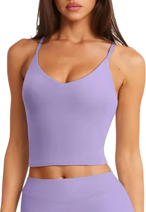 LASLULU Womens Adjustable Spaghetti Strap Sports Bra V Neck Wireless Padded Yoga Bra Camisole Workout Crop Tops