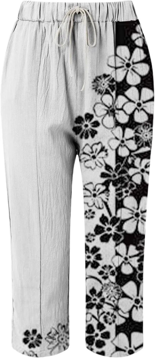 Leggings for Women Summer Casual Drawstring Pants Loose Cotton Linen Palazzo Pants Womens Linen Pants Womens Work