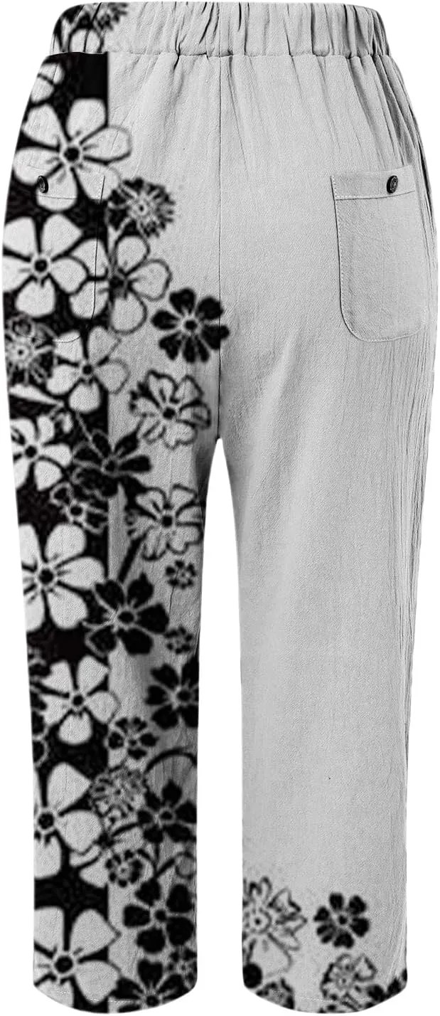 Leggings for Women Summer Casual Drawstring Pants Loose Cotton Linen Palazzo Pants Womens Linen Pants Womens Work
