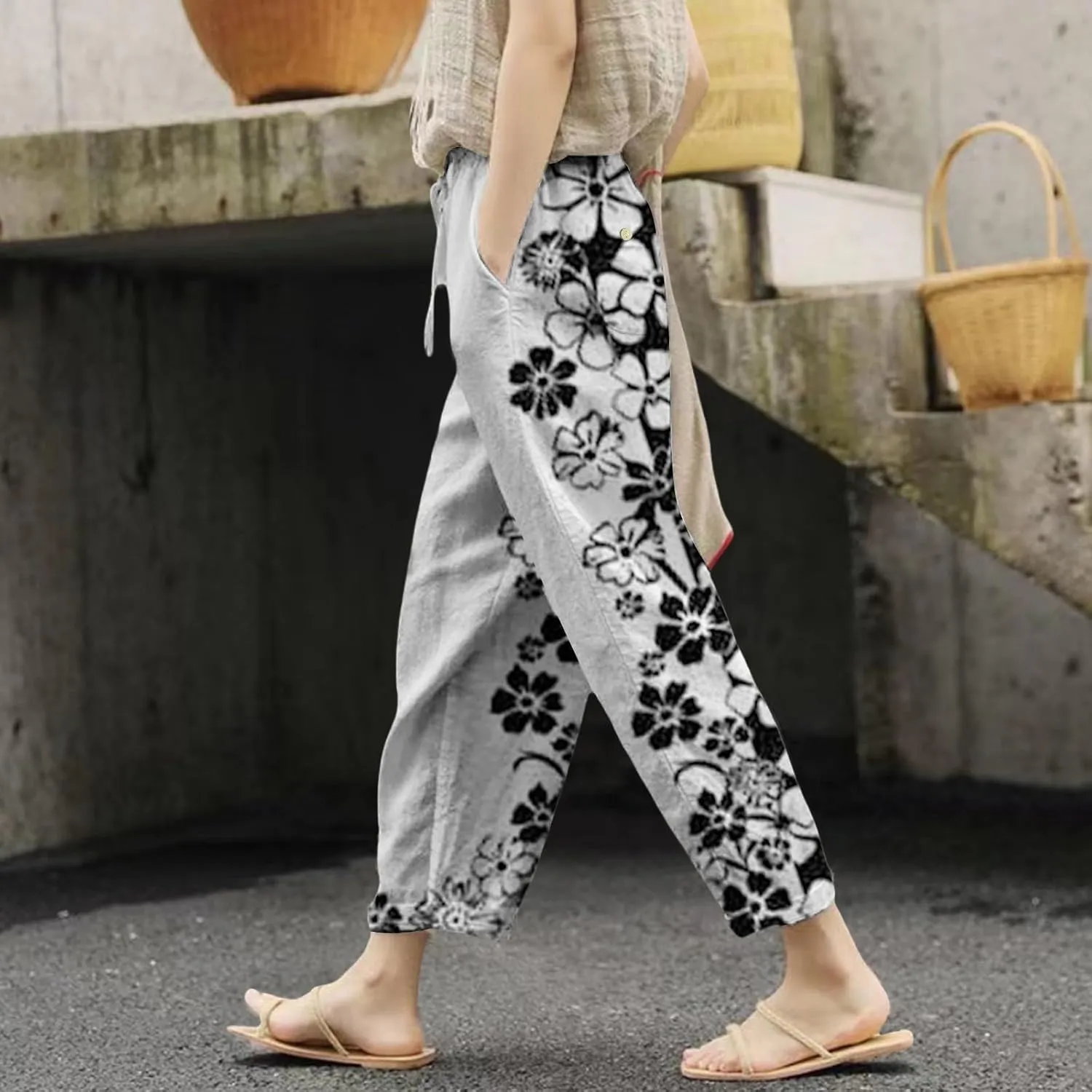 Leggings for Women Summer Casual Drawstring Pants Loose Cotton Linen Palazzo Pants Womens Linen Pants Womens Work