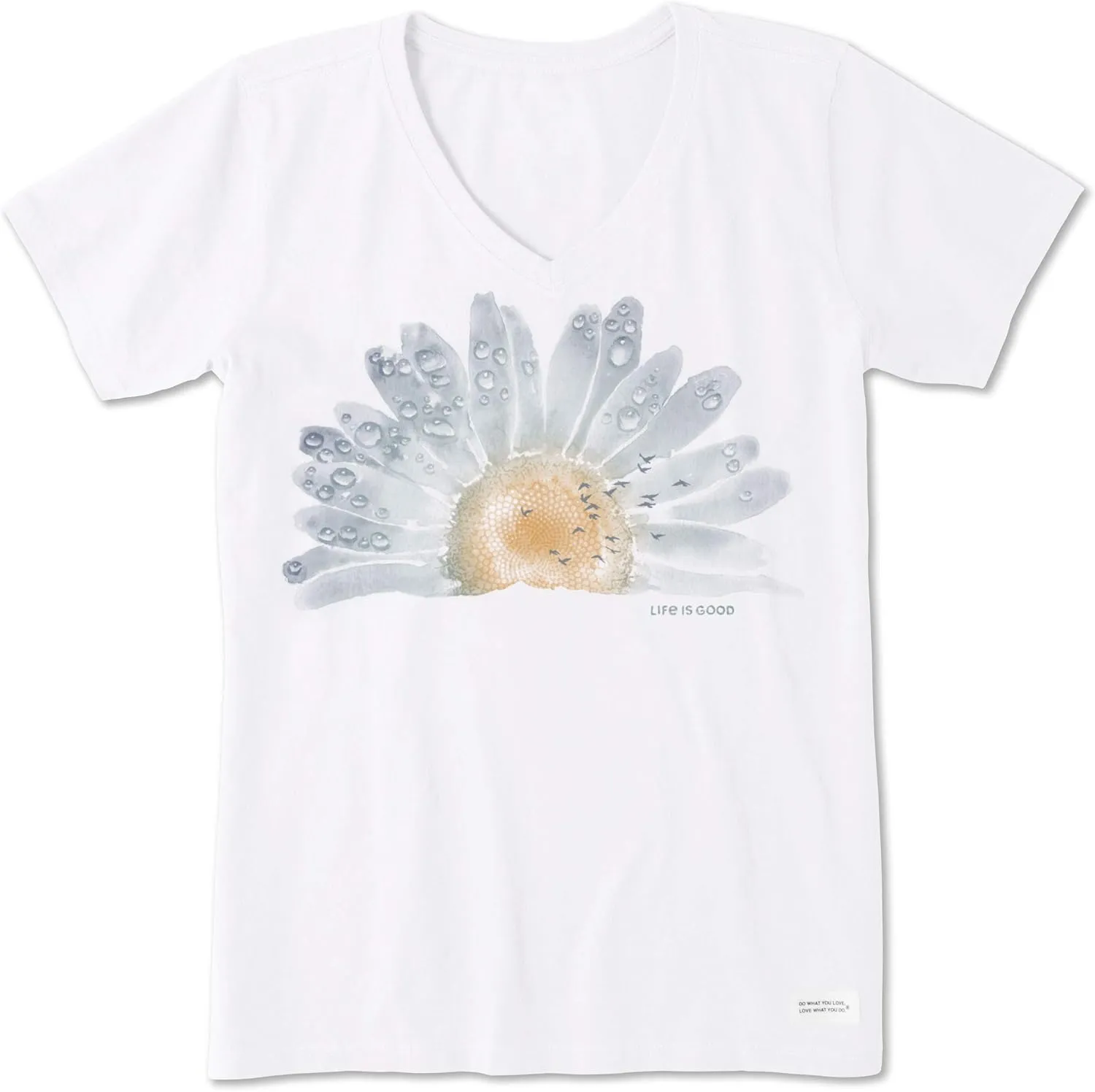 Life is Good Women's Crusher Tee, Short Sleeve Cotton Graphic T-Shirts, Watercolor Daisy Birds