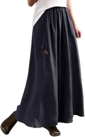 Linen A Line Midi Skirt for Women Casual Bohemian Style Summer Dress Loose Fit Lightweight Long Skirt Plus Size