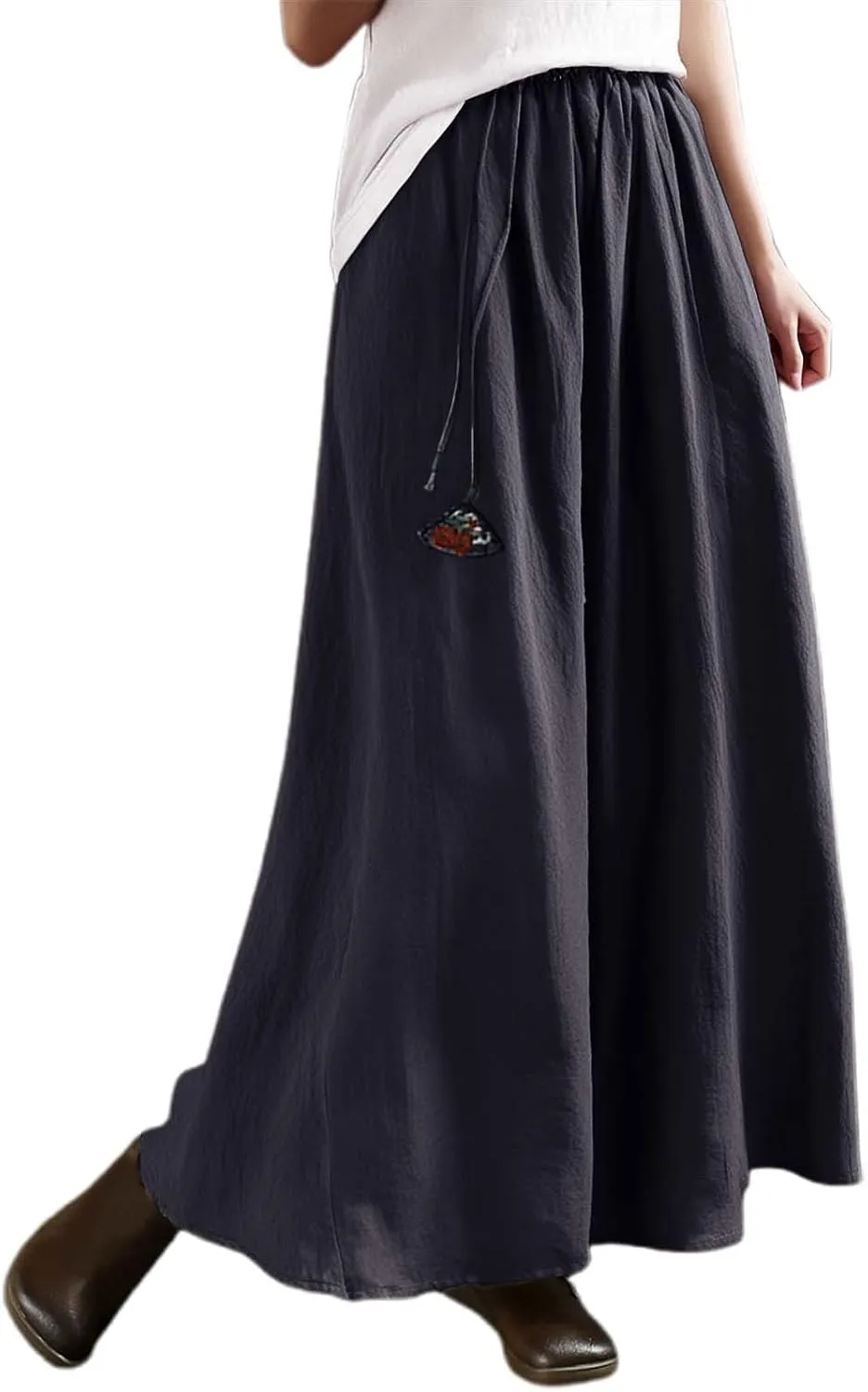 Linen A Line Midi Skirt for Women Casual Bohemian Style Summer Dress Loose Fit Lightweight Long Skirt Plus Size