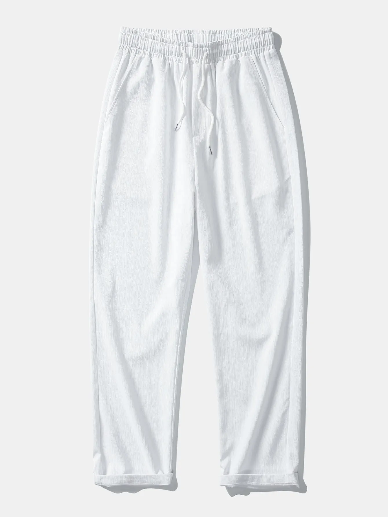 Linen And Rayon Blend Stand Collar Shirt & Wrinkle Textured Straight Leg Pants