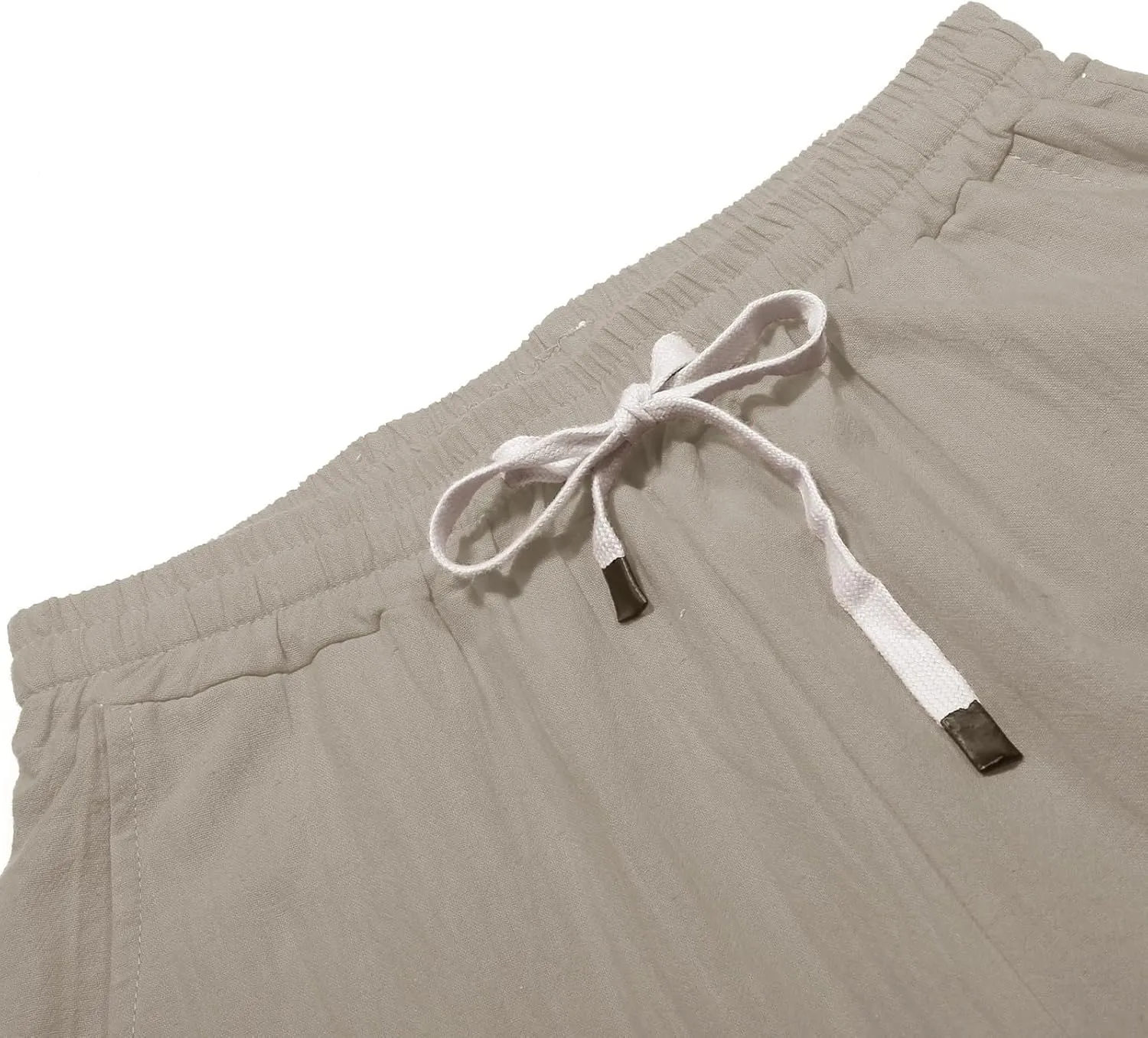 Linen Pants for Women 2025 Cotton Linen Elastic Seven Pants Beach Casual Pants Linen Trousers with Side Pockets