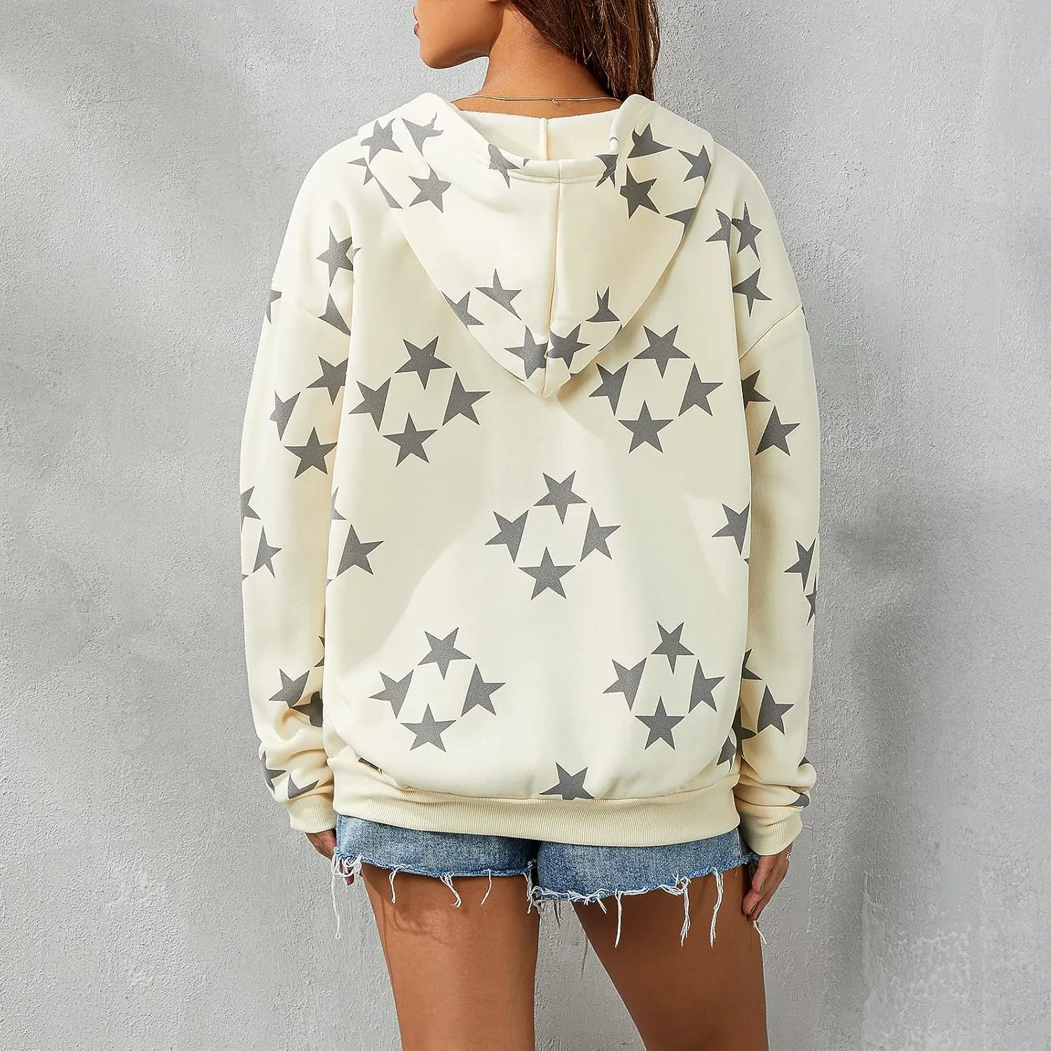 lisenraIn Women Teen Girls Star Pattern Zip Up Hoodie Y2K Vintage Oversized Sweatshirt Spring Fall Aesthetic Trendy Jacket