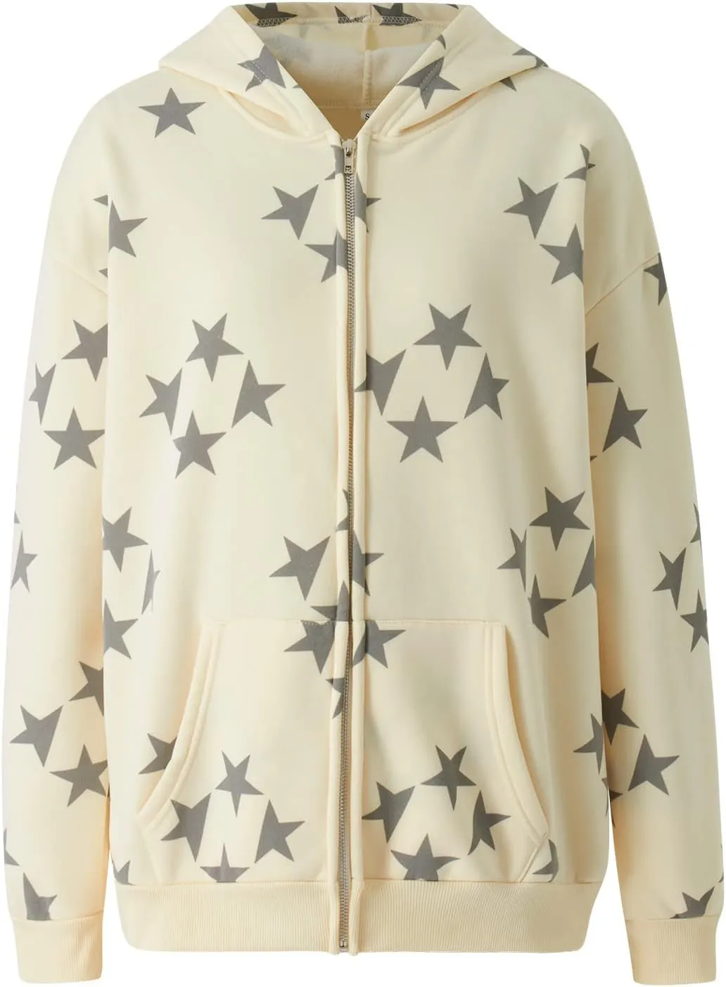 lisenraIn Women Teen Girls Star Pattern Zip Up Hoodie Y2K Vintage Oversized Sweatshirt Spring Fall Aesthetic Trendy Jacket