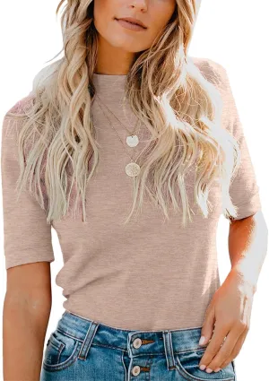 LIYOHON Womens Tops Dressy Casual Mock Turtleneck Business Short Sleeve T Shirts Going Out Tops 2025