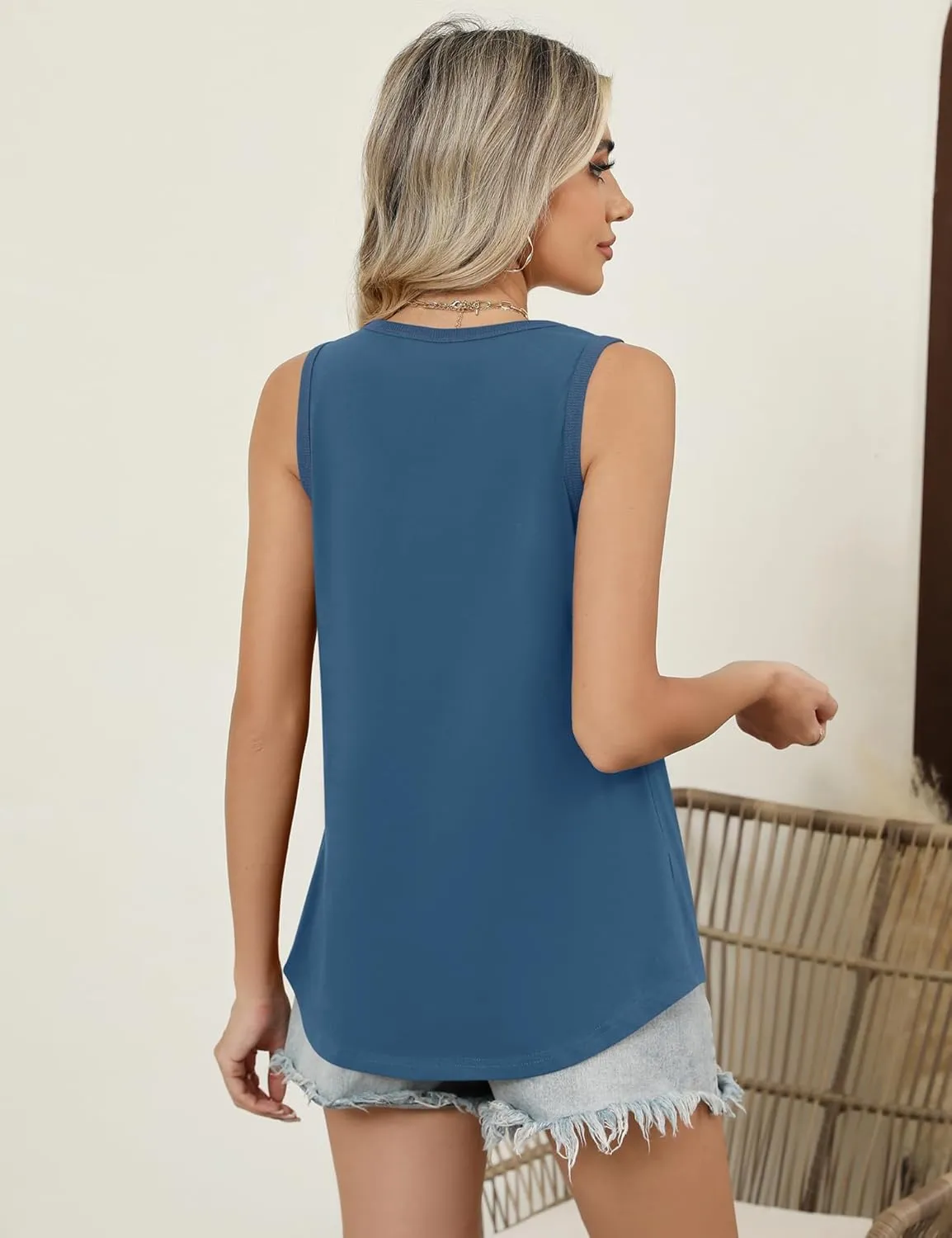 LOMON Womens Tank Tops Round Neck Graphic T Shirts Loose Fit Casual Sleeveless Summer Tops