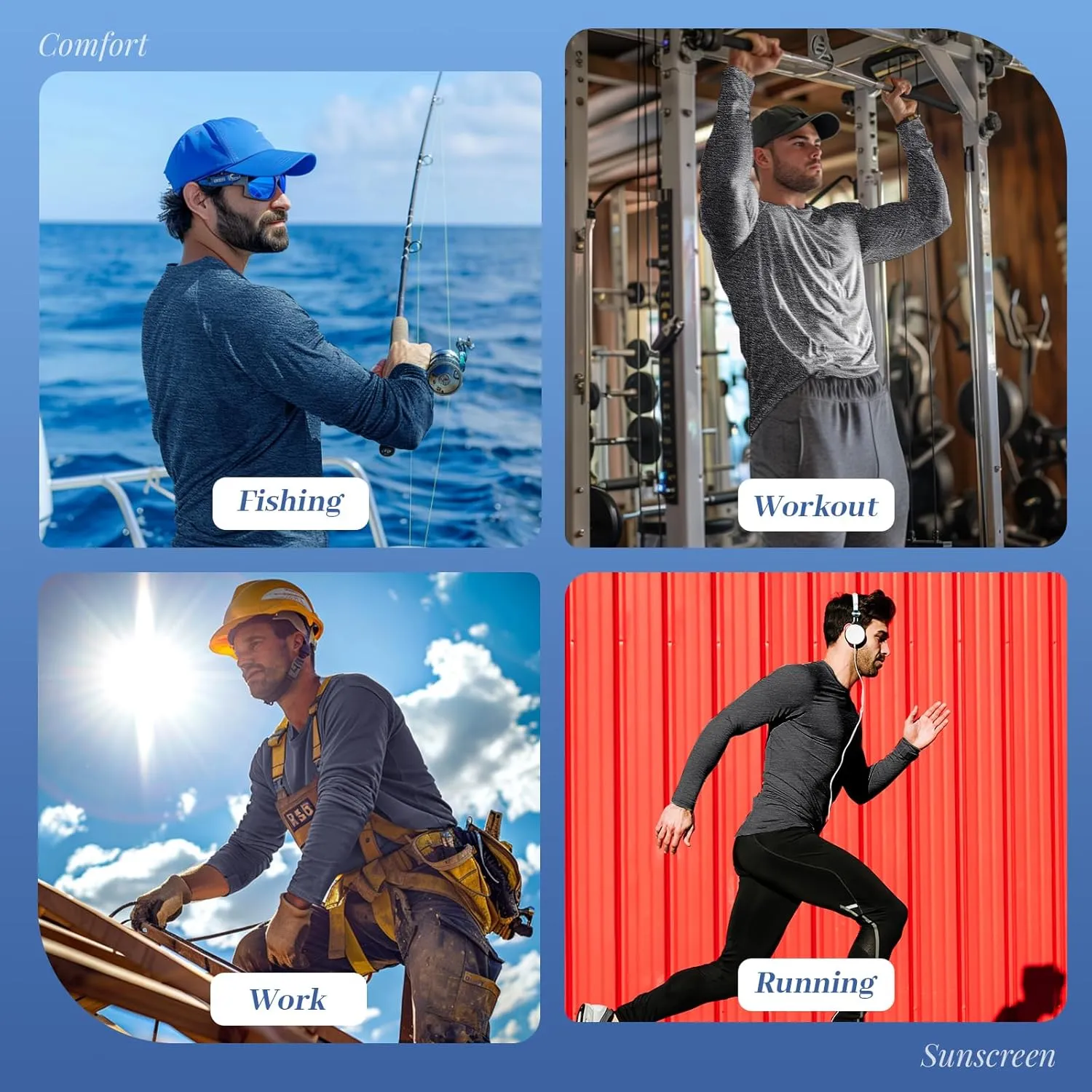 Long Sleeve Shirts for Men - Quick Dry Moisture Wicking Sun Protection UV UPF 50 Tee T Shirts for Fishing Workout Running