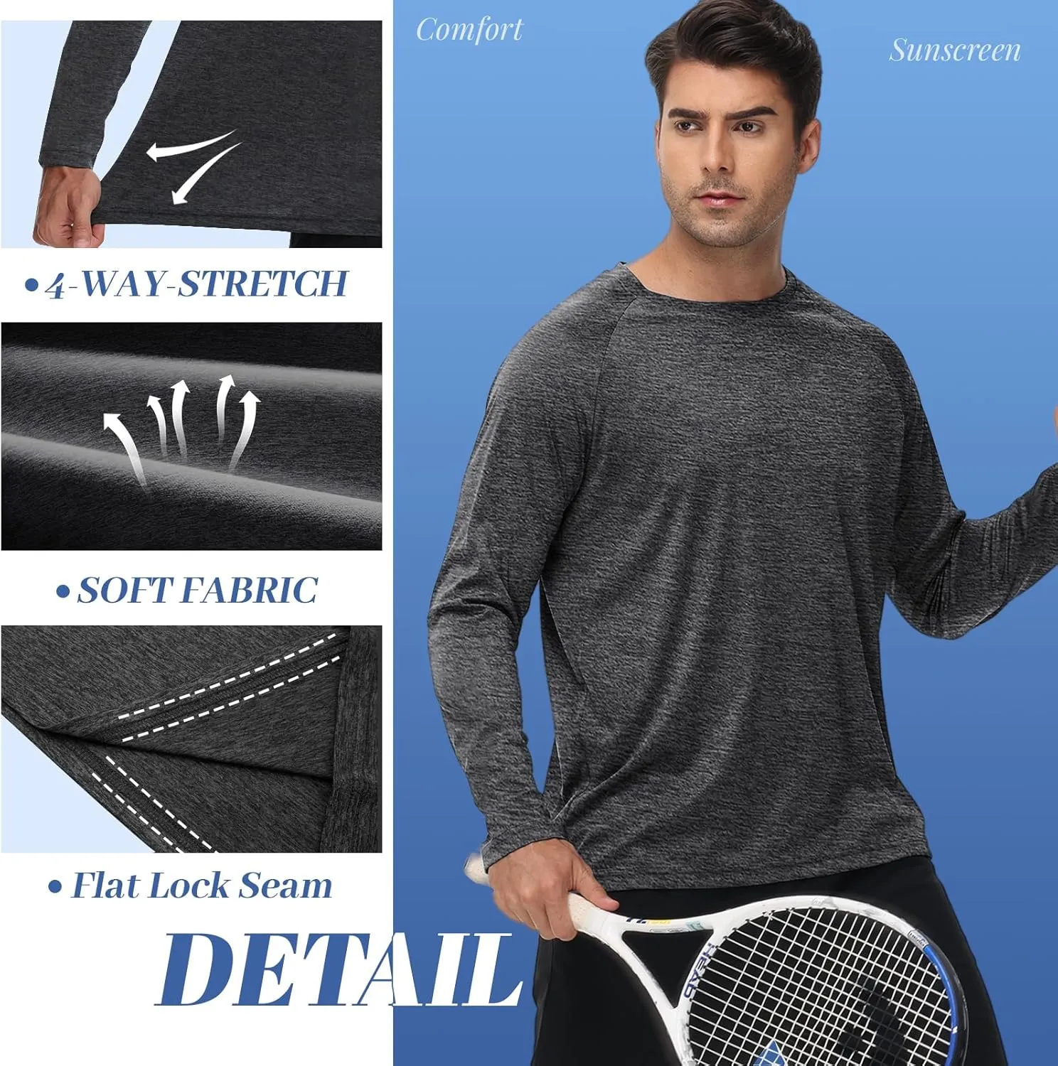Long Sleeve Shirts for Men - Quick Dry Moisture Wicking Sun Protection UV UPF 50 Tee T Shirts for Fishing Workout Running