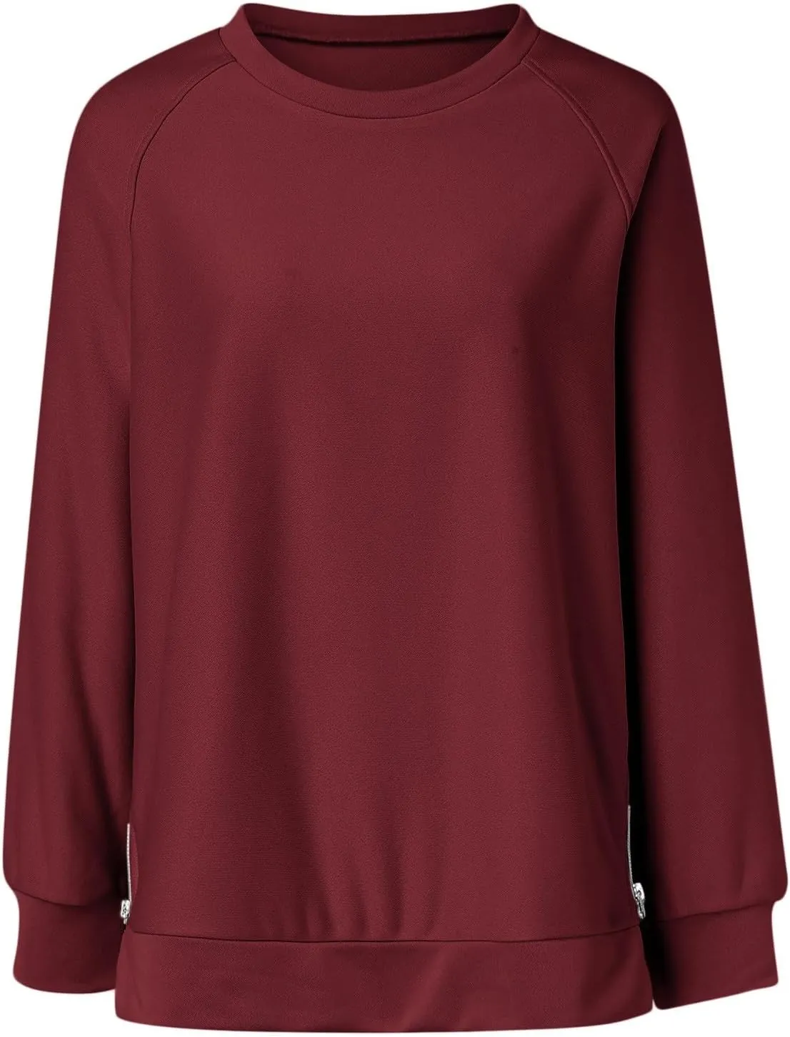 Long Sleeve Shirts for Women Oversized Sweatshirt Crewneck Tunic Pollover Shirts Side Zipper Hoodie Sweater 2024 Fall Clothes