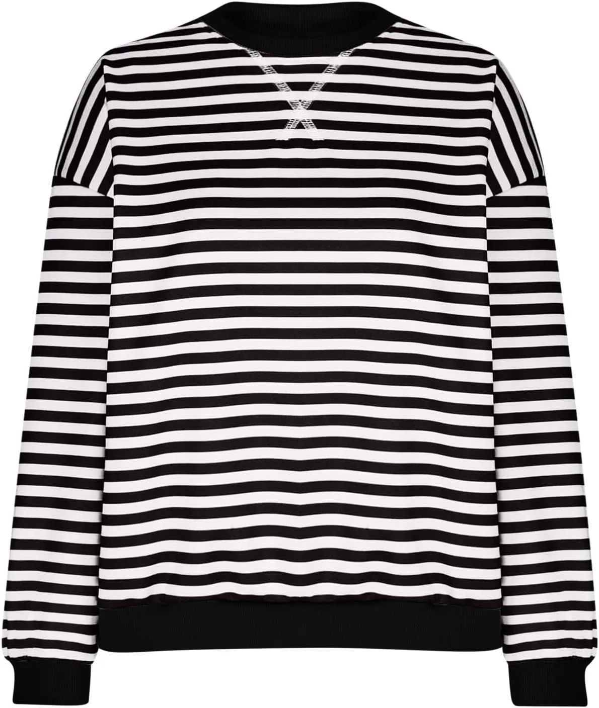Long Sleeve Sweatshirt for Women Stripe Color Block Sweatshirt Casual Oversized Sweatshirt Crew Neck Pullover