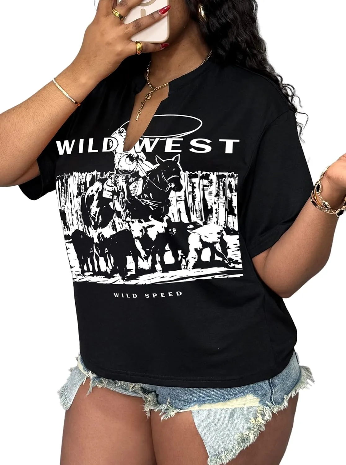 LovelyWholesale Womens Graphic Tees V Neck Short Sleeve T Shirt Loose Casual Summer Tops