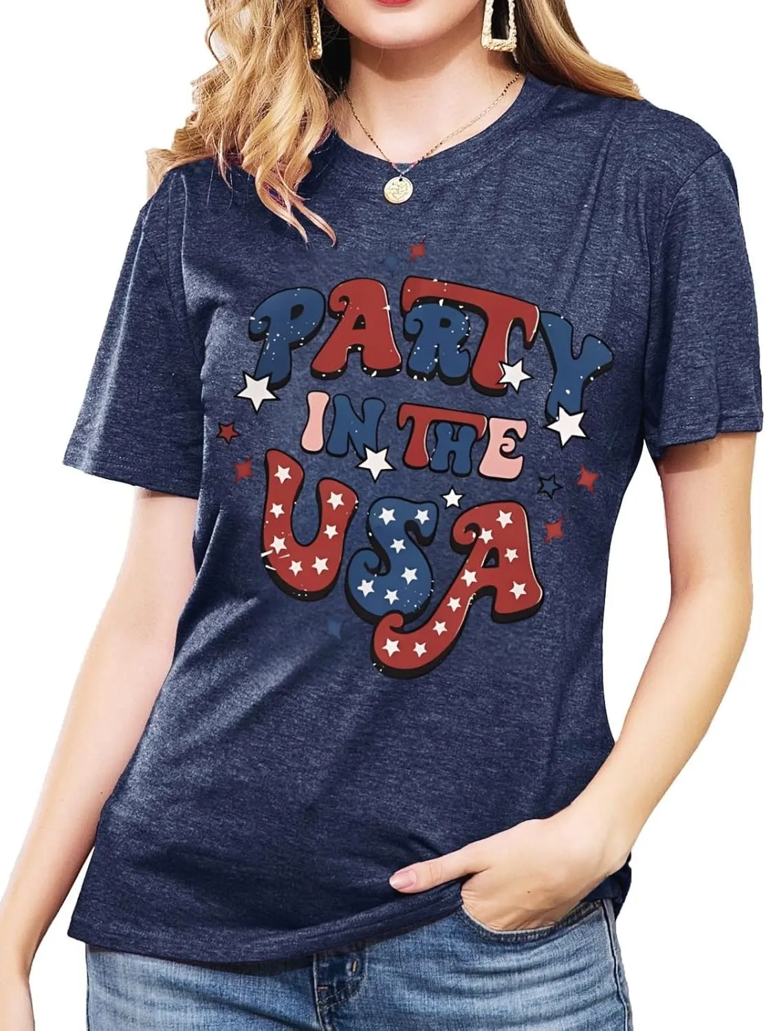Loves Jesus and America Too Shirt USA Graphic Tees 4th of July Patriotic Independence Day Shirt
