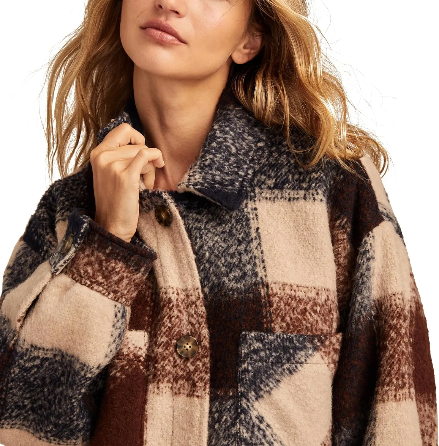 Lucky Brand Women's Oversized Plaid Shirt Jacket