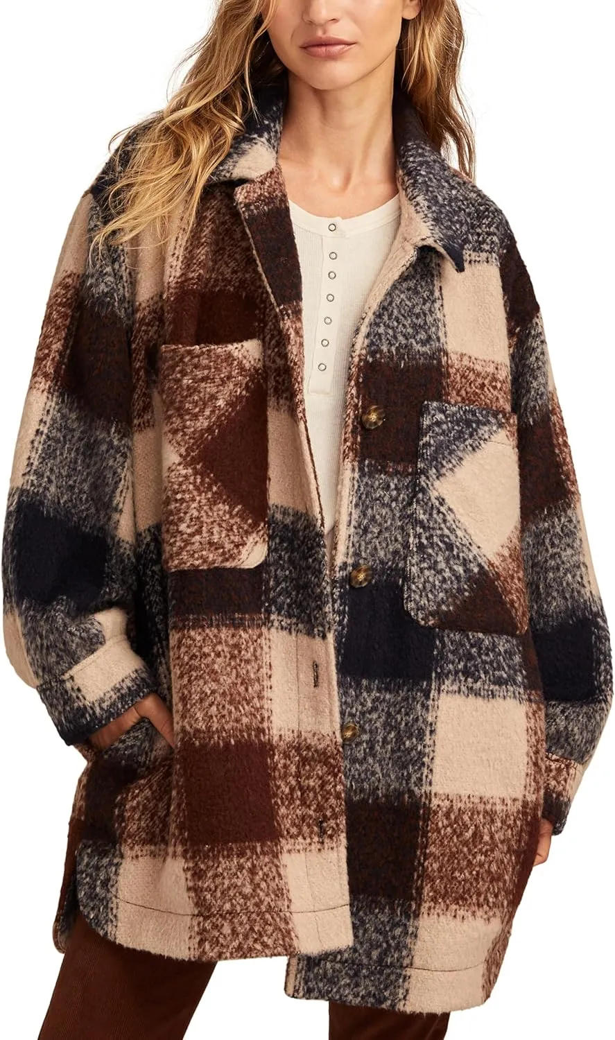 Lucky Brand Women's Oversized Plaid Shirt Jacket